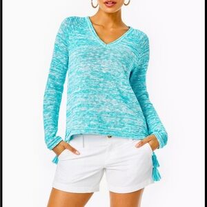 LILLY PULITZER JODY AMALFI BLUE Marled POPOVER PULLOVER SWEATER